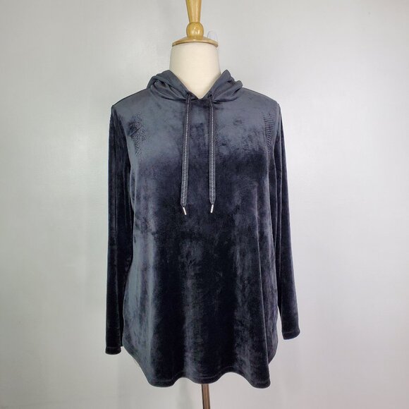 LIVI for Lane Bryant Black Velour Velvet Hoodie Soft Cozy Top Size 18/20 - Picture 1 of 12